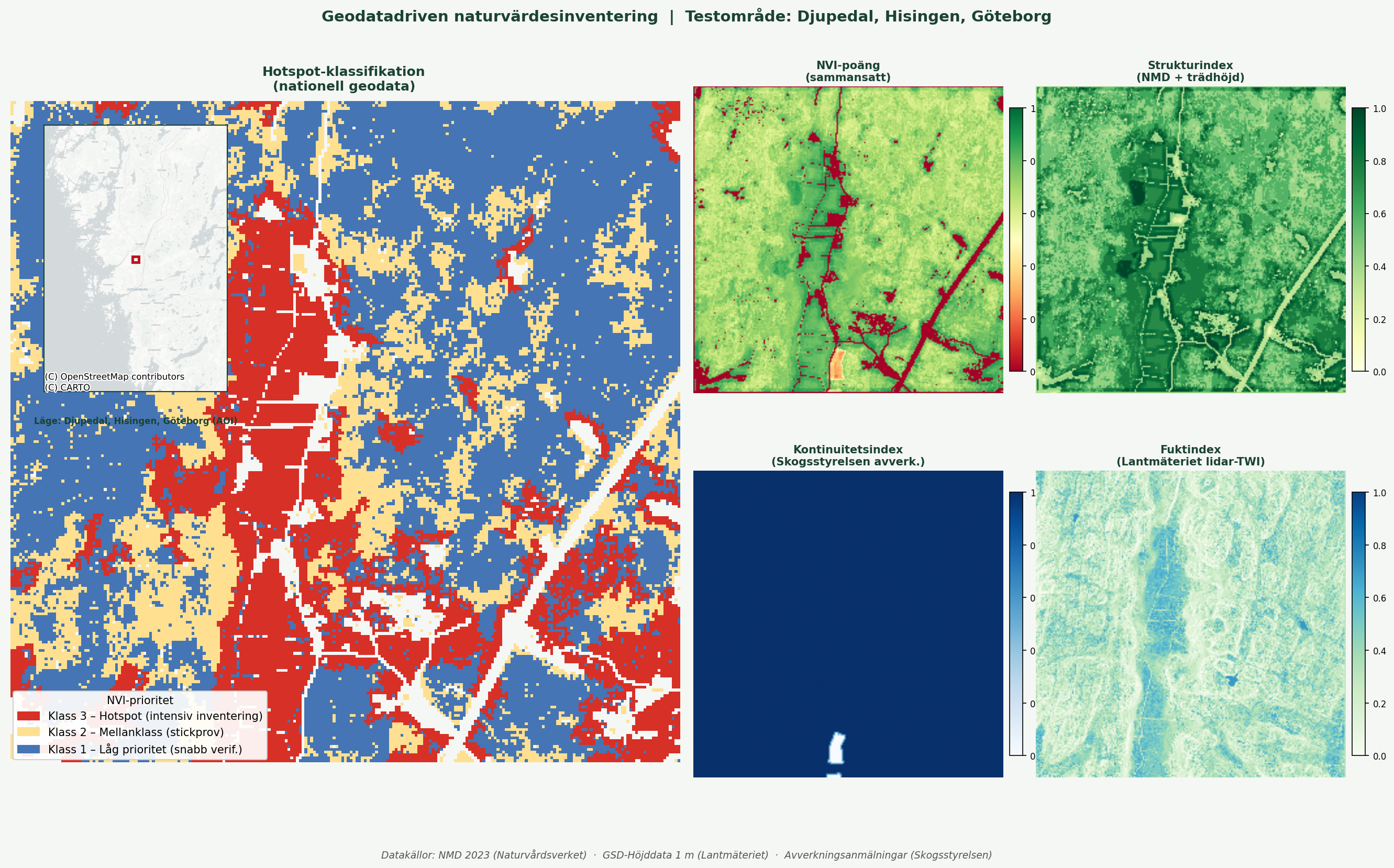 NVI hotspot-karta och delindex baserat på NMD, lidar och avverkningsdata – Djupedal, Hisingen